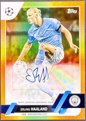 RAW: 2022-23 Topps UEFA Club Competitions #A-EH Gold Auto - Erling Haaland 50/50