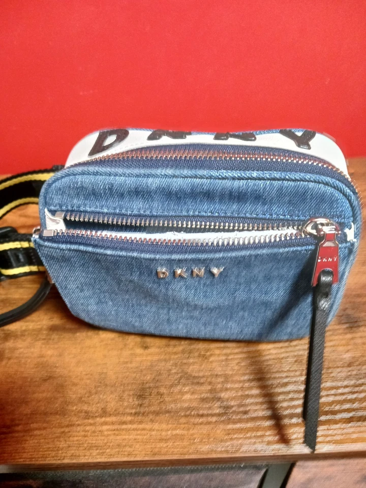 DKNY Kayla Denim Blue Belt Bag with Black and Yellow Strap - Image 2 of 4