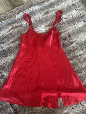 Morgan Taylor intimates Red Night Slip Satin Lingerie Sz S Slit READ