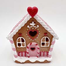 Heart Gingerbread House Pink White Glitter Candy Cottage Decor Lighted