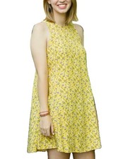 Old Navy Sundress L Yellow Floral Pleated V-Neck Lined Tank Summer Casual Boho