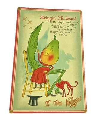 Raphael Tuck Valentine Postcard Stringin' Mr. Bean Embossed Fruit Humor
