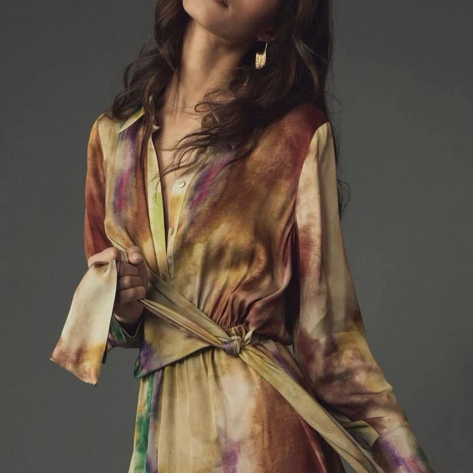 NWT Anthropologie Multicolor Tie Dye Dress SZ S Tie Waist Classic Boho - Image 2 of 4