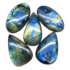 5 Pcs Natural Labradorite Spectrolite 37-39mm Flashy Blue Loose Gemstones Lot