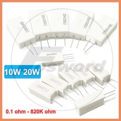 Widerstand 10W 20W 0.01 Ohm bis 820K Ohm 5% Zement Widerstände Radialer Auswahl