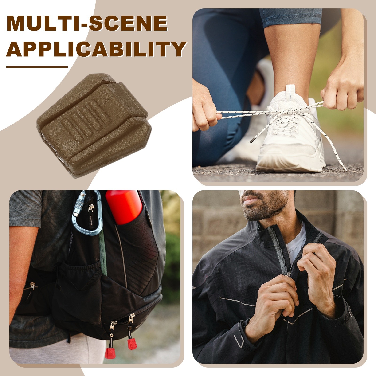 0.5" Zipper Pull Cord Lock, Plastic Shoe Lace End Clips, 12 Pack Dark Brown