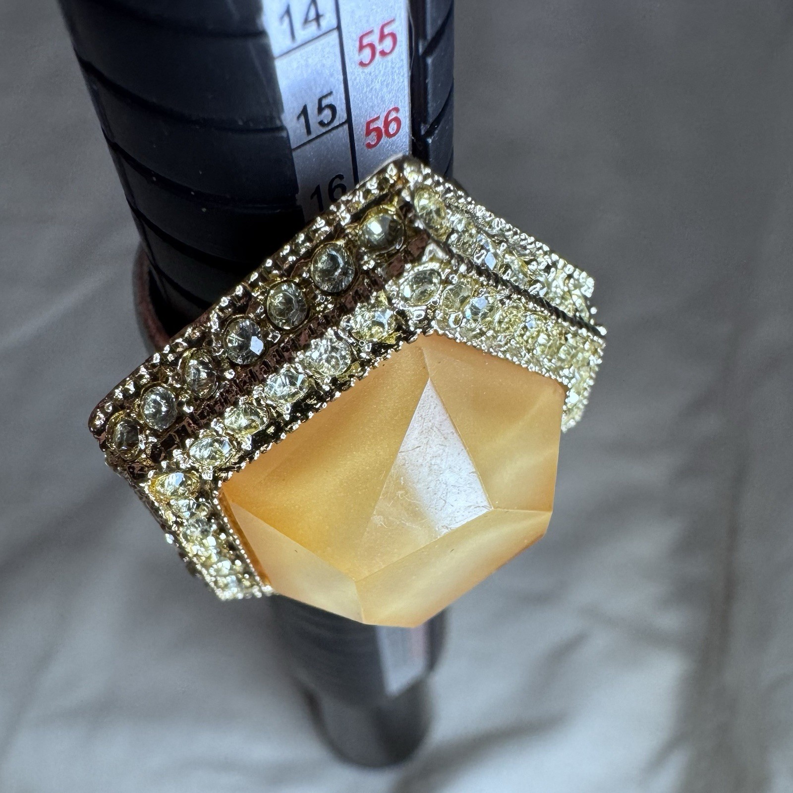 Yellow Stone Chunky Statement Ring Gold Tone Pale… - image 10