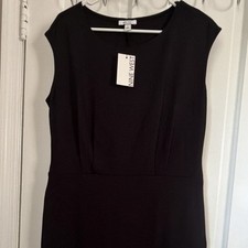 Nine West Womens Sheath Dress Black L Knee Length Round Neck Sleeveless Zip