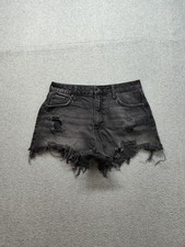 Forever 21 Women Shorts 26 Black Denim Distressed Hem High Rise Cut Off Mini