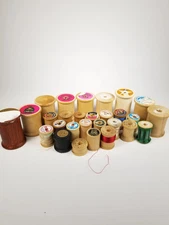 Vintage Lot of 28 Wood Thread Spools Nearly Empty Crafts Projects Mixed Sizes