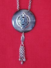 BRIGHTON Geneva Shell Pendant Silver long Statement Necklace