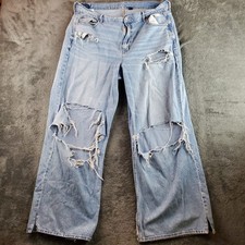 American Eagle Jeans Womens 16 Blue Super High Rise Baggy Wide Leg Distressed