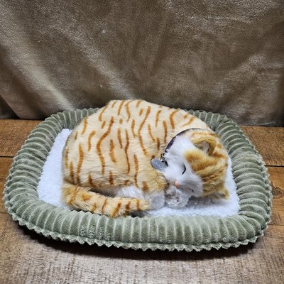 Perfect Petzzz Breathing Orange Tabby Cat Realistic With Plush Bed WORKS