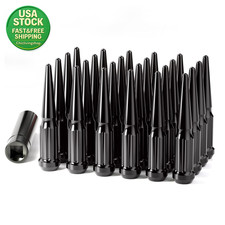 M14X1.5 Spike Lug Nuts Set of 24 Black Spline Compatible with Chevy GMC Ford