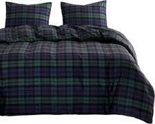 - Plaid Comforter Set, Scottish Tartan Check Geometric Modern Queen Dark Green