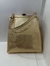 Vintage Metallic Gold Textured Clutch Purse With Kiss-lock Closure Chain Strap