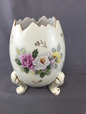 Vintage Inarco Japan Footed Porcelain (1962) Egg-Shaped Hand Painted Vase
