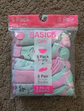 Basics Girls 5 Pack Briefs  5 Pair No Show Socks, Size Medium, NIP