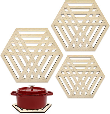 (Free Duty Tax) 3 Pack Wood Trivets for Hot Dishes Wooden Kitchen Decor Acce