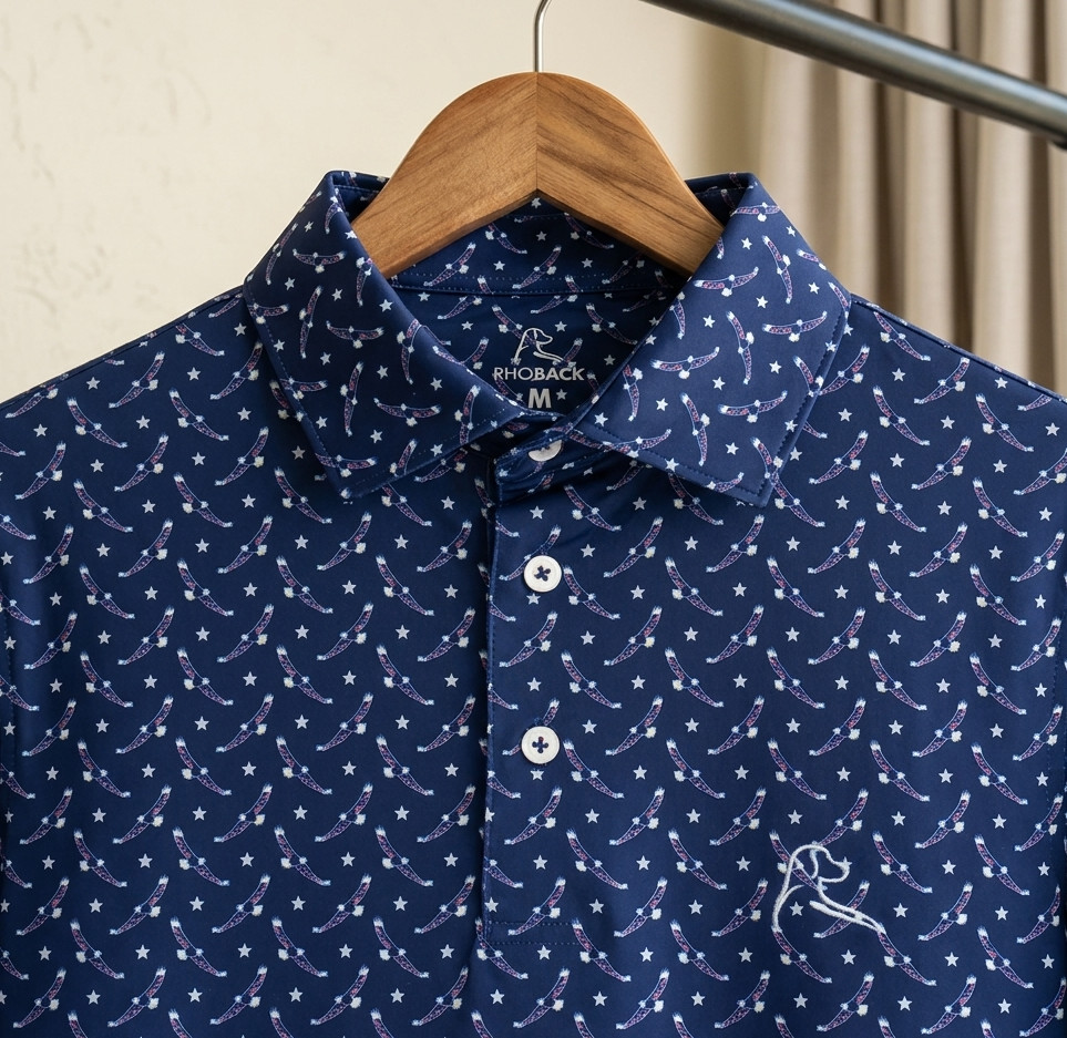 ⛳️Rhoback The Bald Eagle Men's Polo / Repeating Eagle Print / UPF Sun Protection