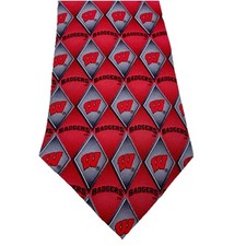 Wisconsin Badgers Men's Neck Tie Necktie 100% Silk Red & Gray Football Madison