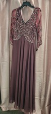 Mother Of Bride Dress J Kara Burgundy Long Sleeve Gown with Beaded Sequin Detail