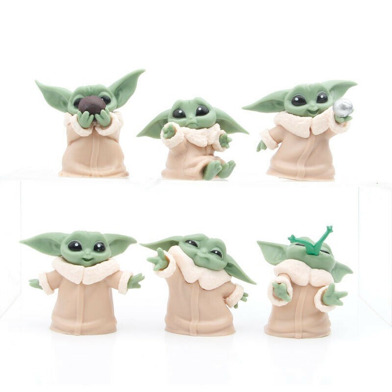 6X Mini Mandalorian Baby Yoda Action Figure Cake Topper Toys Car Decoration Gift
