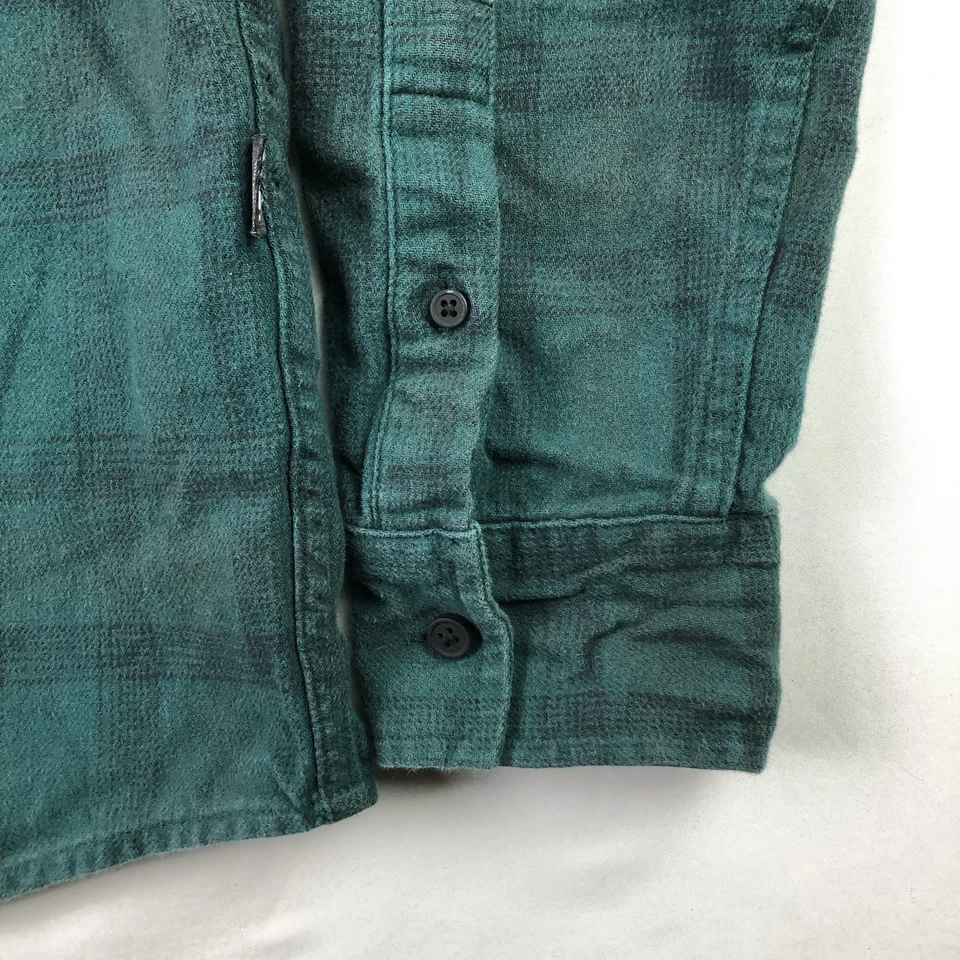 Oakley Mens Large Green Plaid Flannel Hoodie Hooded Button Up Shirt - Image 2 of 4