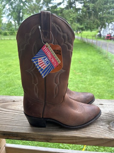 NOS Vintage Double H HH Brown Leather Cowboy Boots USA MADE Size 8.5M - Image 1