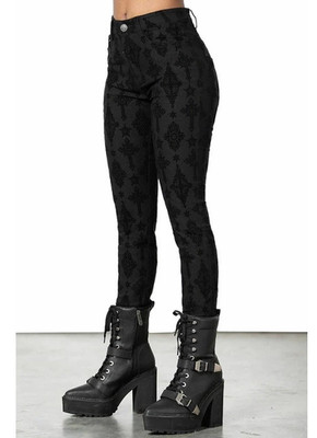 NWT Killstar Nora Flocked Trousers Velvet Baroque Cross XL Gothic Grunge Skinny