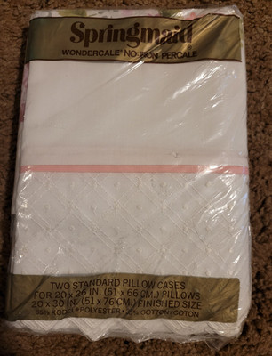 Vintage Springmaid Wondercale No-Iron Percale Standard Pillowcases 20x30 White F