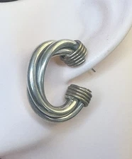 Heavy Tri Twist Solid Mix Vermeil Gold 925 Silver Hoop Earrings 1.25 Inch 23+ G