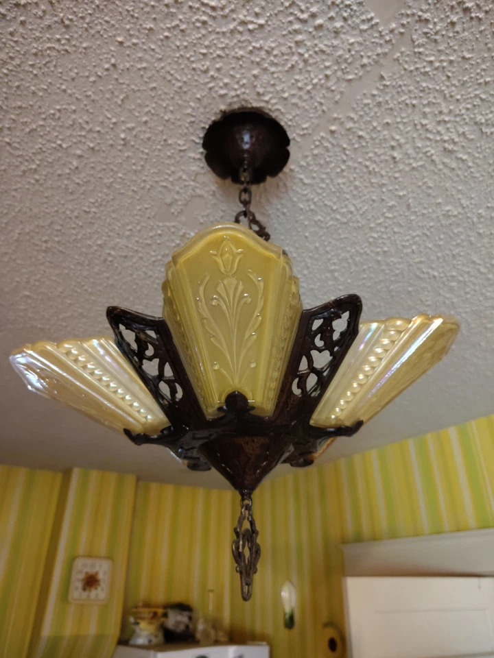 Lámpara de techo antigua Virden Art Deco con pantalla deslizante 5 bombillas Foto 2 de 2