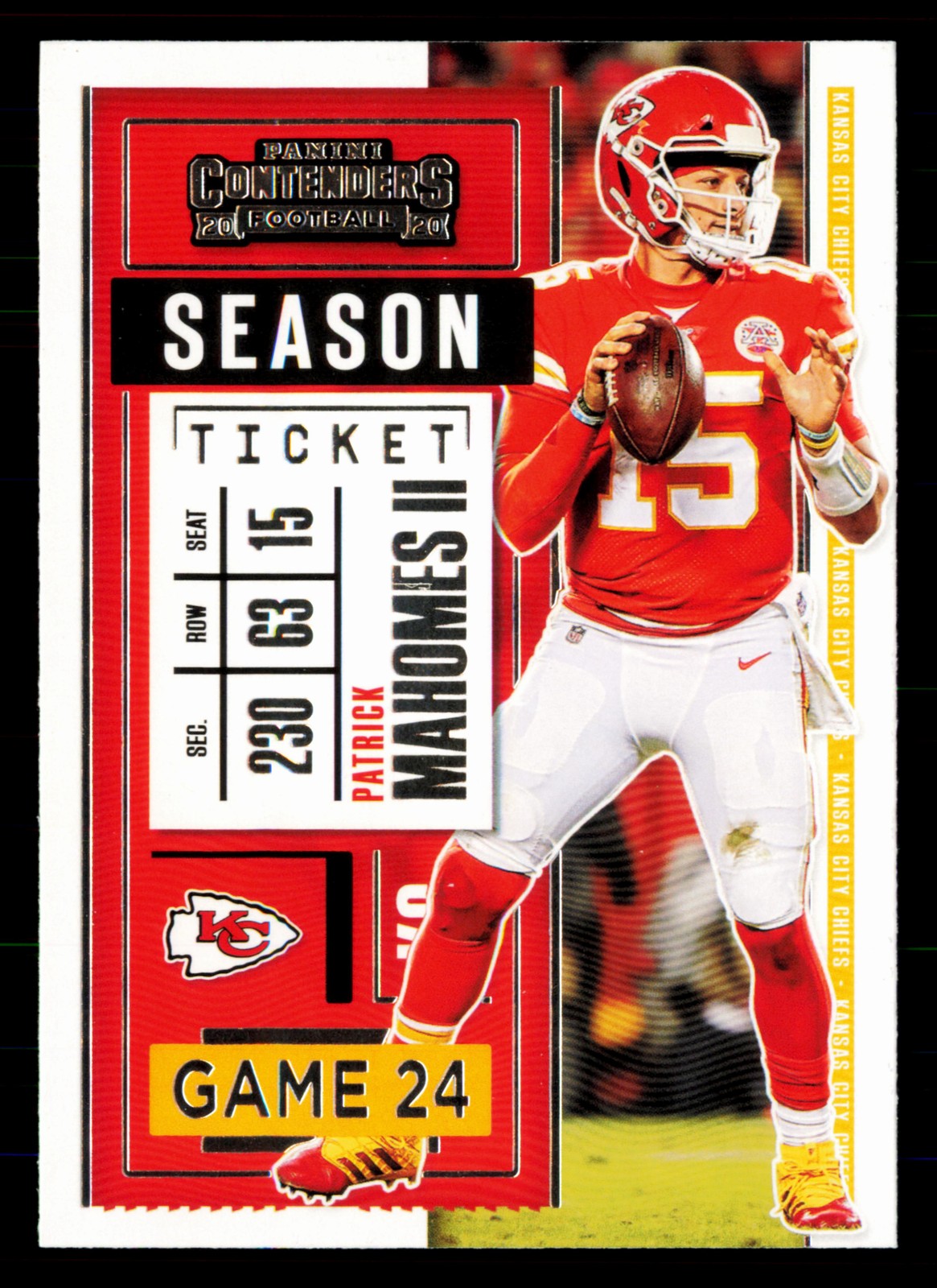 Patrick Mahomes II #2 Football Cards 2020 Panini Contenders trading card — raw and PSA graded price guide