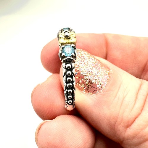 Barbara Bixby Womens Ring Band Blue Topaz Sterling Silver 18K Gold Size 9 - Picture 2 of 3