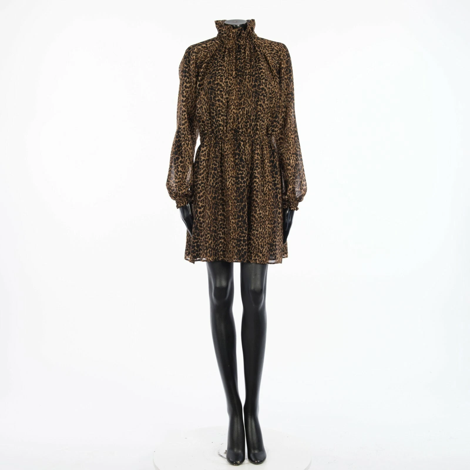 Saint Laurent — SAINT LAURENT 2690$ Leopard Print Ruffled Mini Dress - Silk / Virgin Wool