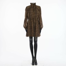 SAINT LAURENT 2690$ Leopard Print Ruffled Mini Dress - Silk / Virgin Wool