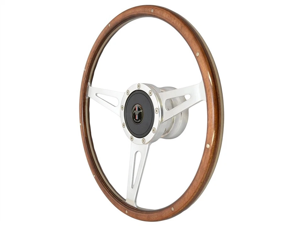 15" Polished Walnut Wood Steering Wheel w/ Horn For 1968-1978 Ford Mustang - Image 3 of 4