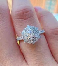 Lab Created Diamond 2Ct Round Cut 14K White Gold Plated Women's Engagement Ring