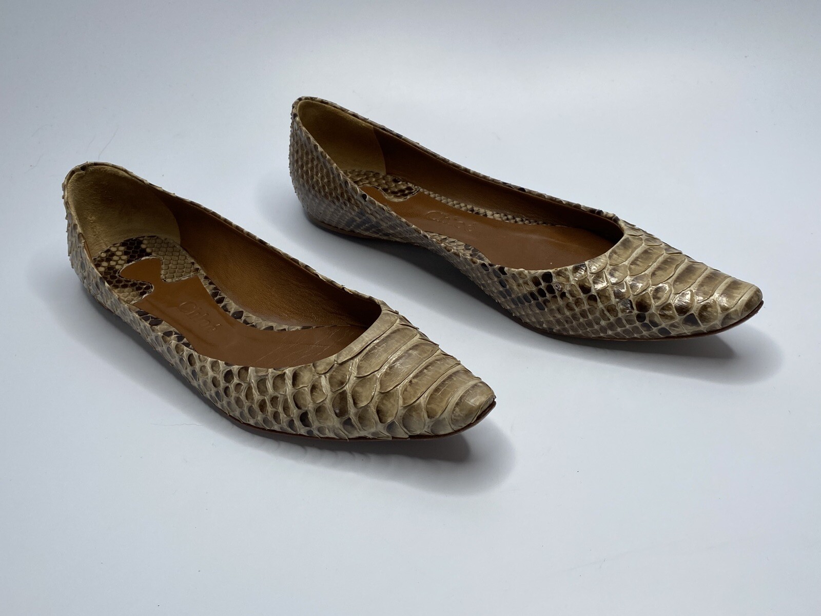 Chloe Marcie Python Beige Brown Ballet Pointed Fl… - image 8