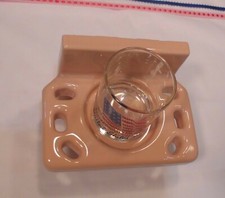Vintage: Suntan - Coral - Beige: Ceramic Toothbrush Holder Tumbler made 1950's