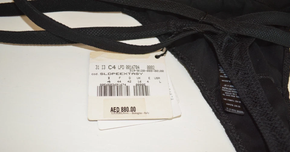 LA PERLA Black Label Denim Straps & Lace String Thong Briefs Panty 4 L New $300 - Image 2 of 4