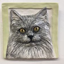 Longhair Cat Ceramic Pet Portrait 3d Animal Tile Handmade Sondra Alexander Art
