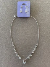 Claires Necklace And Earring Set NEW Silver Tone Hardware Cubic Zirconia Stones