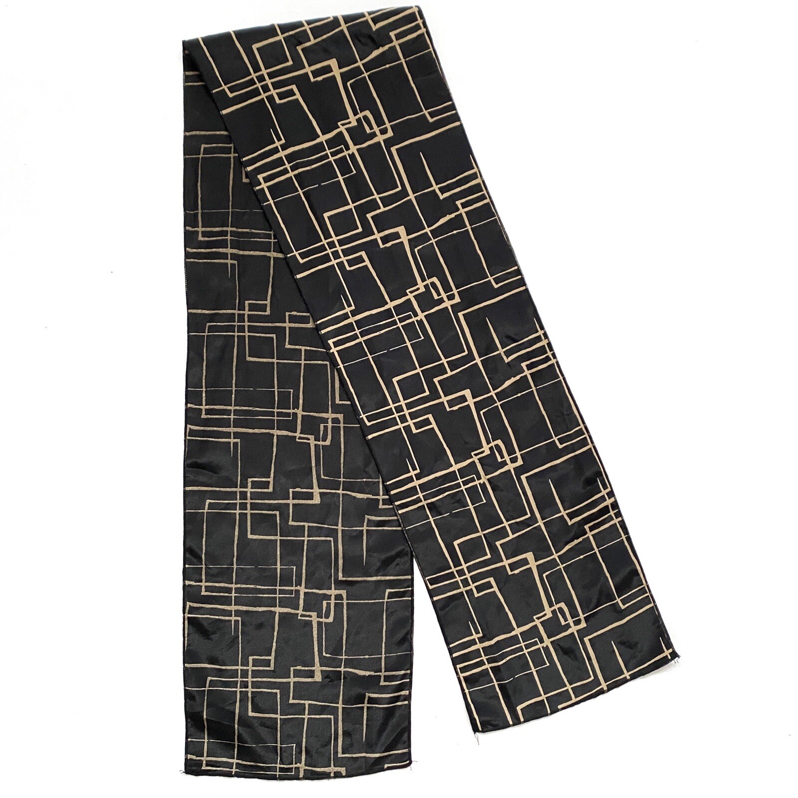 Geometric Black Brown Polyester Rectangular Scarf… - image 2