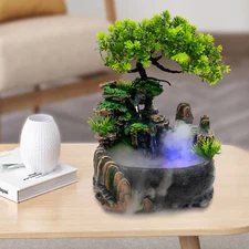 Desktop Fountain Waterfall with Rockery & LED Colorful Lights Indoor Relaxation 