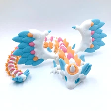 3D Printed Angelic Dragon Mystical Articulating 15 Inch White Blue Pink Peach US