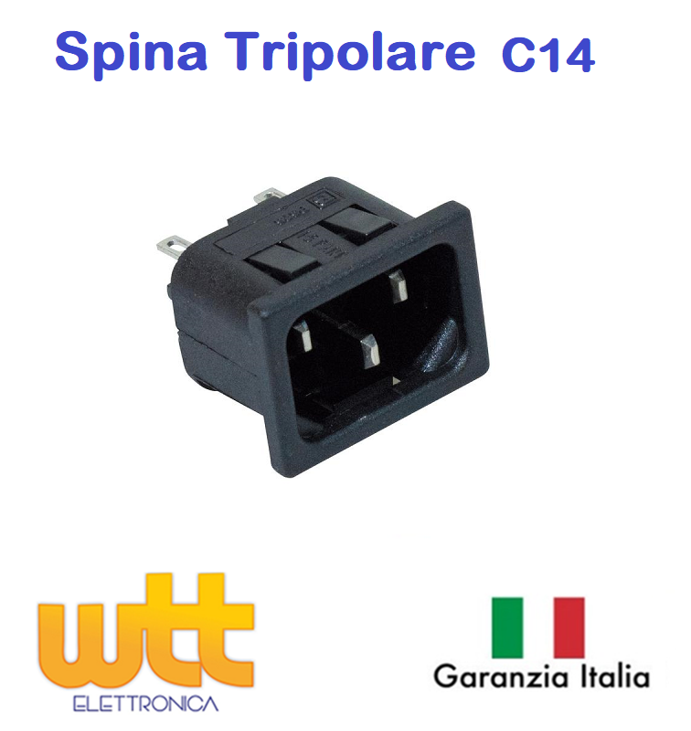 Spina tripolare da pannello a Incastro VDE  IEC C14 connettore maschio tripolare