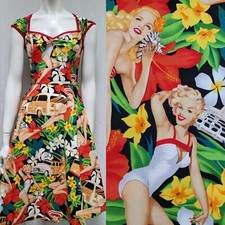 QUEEN OF HOLLOWAY Pinup Girl Hawaiian Beach Fit N Flare DRESS - Size S - EUC