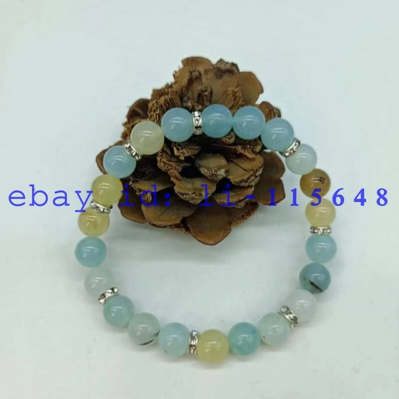 VALENTINO Bracciale elastico moda 8 mm giada multicolore pietre preziose rotonde perline 7 5" 2 pezzi